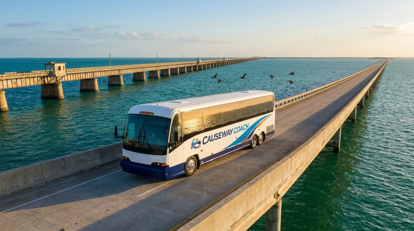 Causeway Coach motorcoach on the Overseas Highway in the Florida Keys
