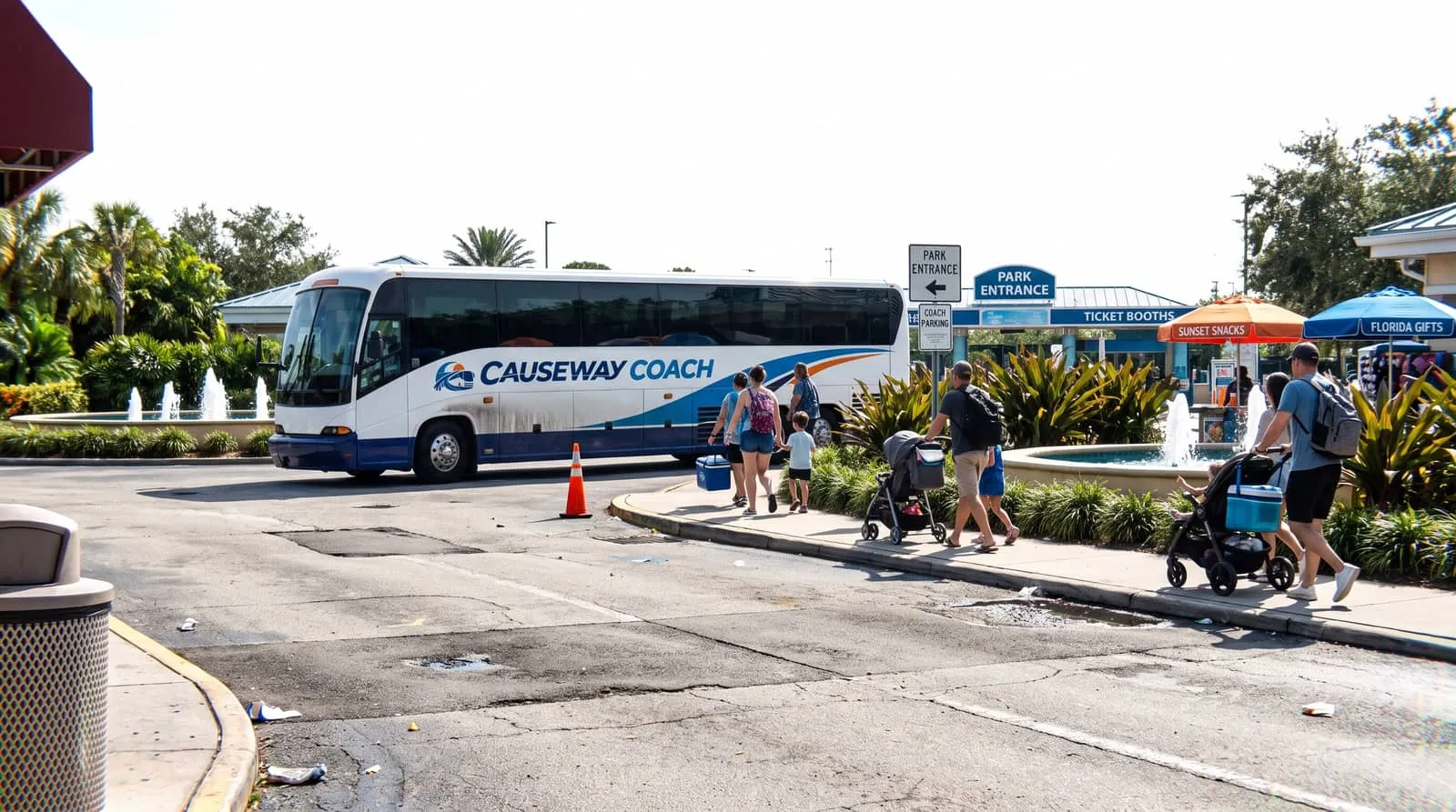 School group boarding a Causeway Coach bus for an Orlando attraction visit