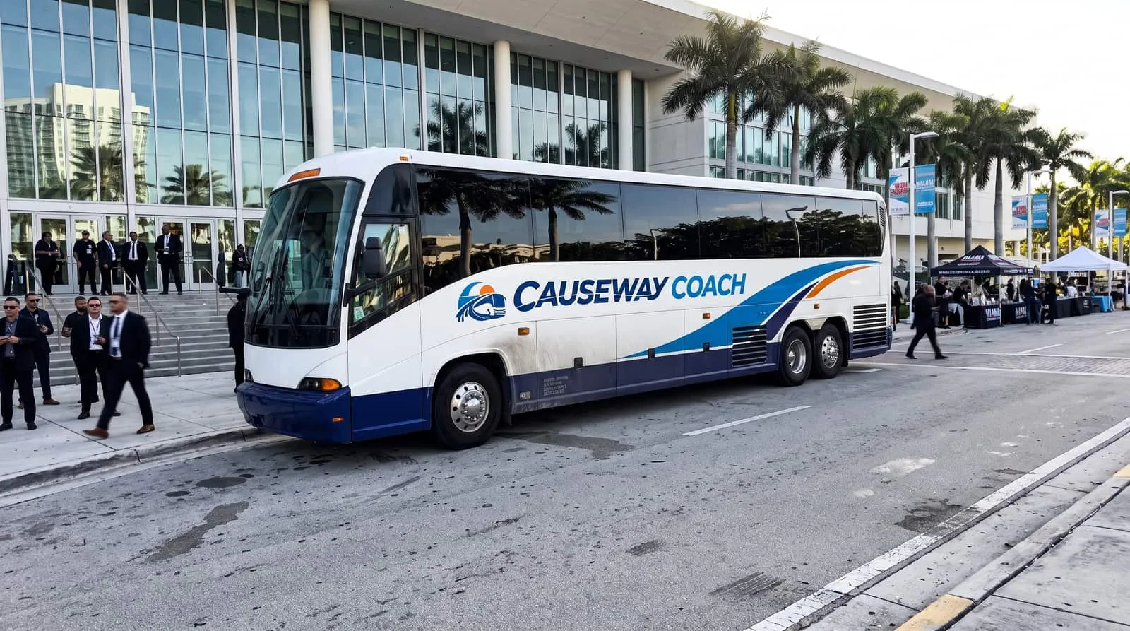 Causeway Coach motorcoach crossing to Miami Beach during December art week