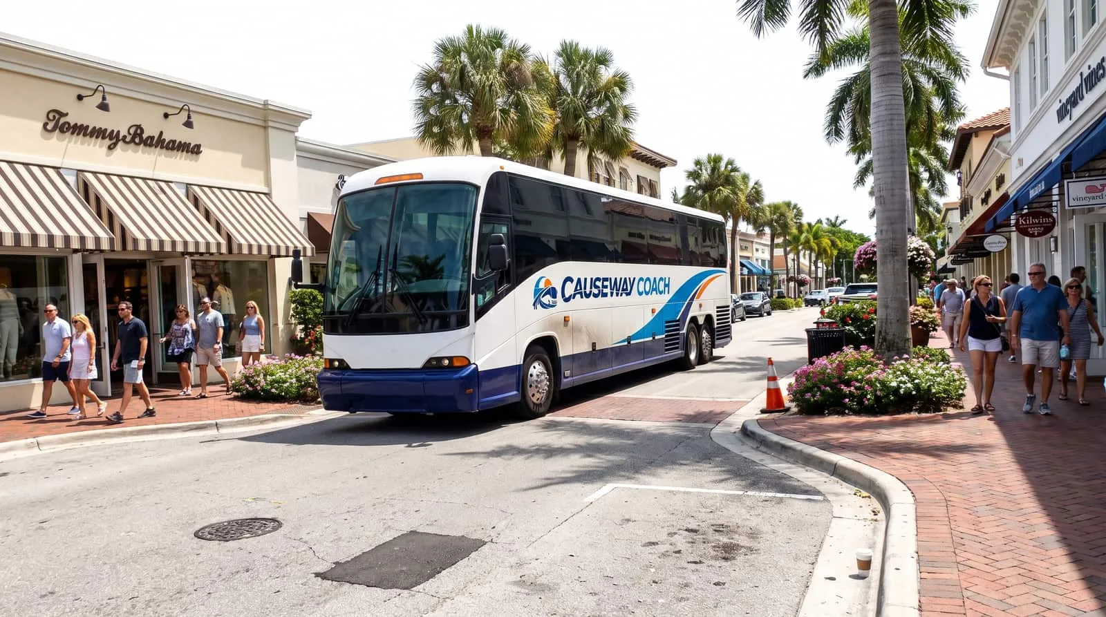 Causeway Coach shuttle at a Naples Gulf Coast resort entrance during wedding season