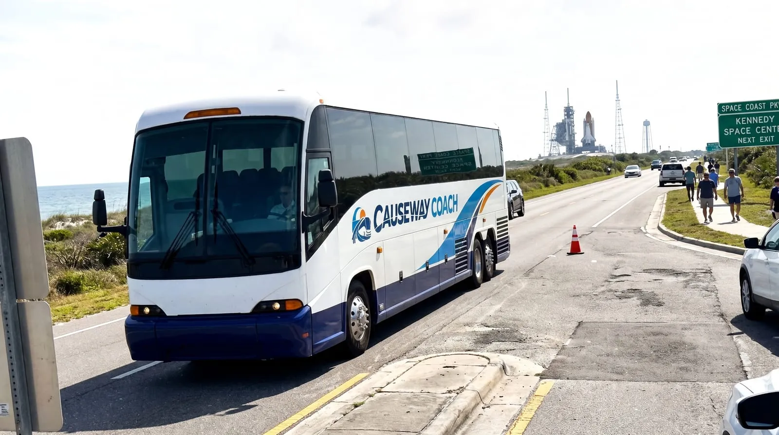 Causeway Coach motorcoach travelling south from Daytona Beach toward Port Canaveral