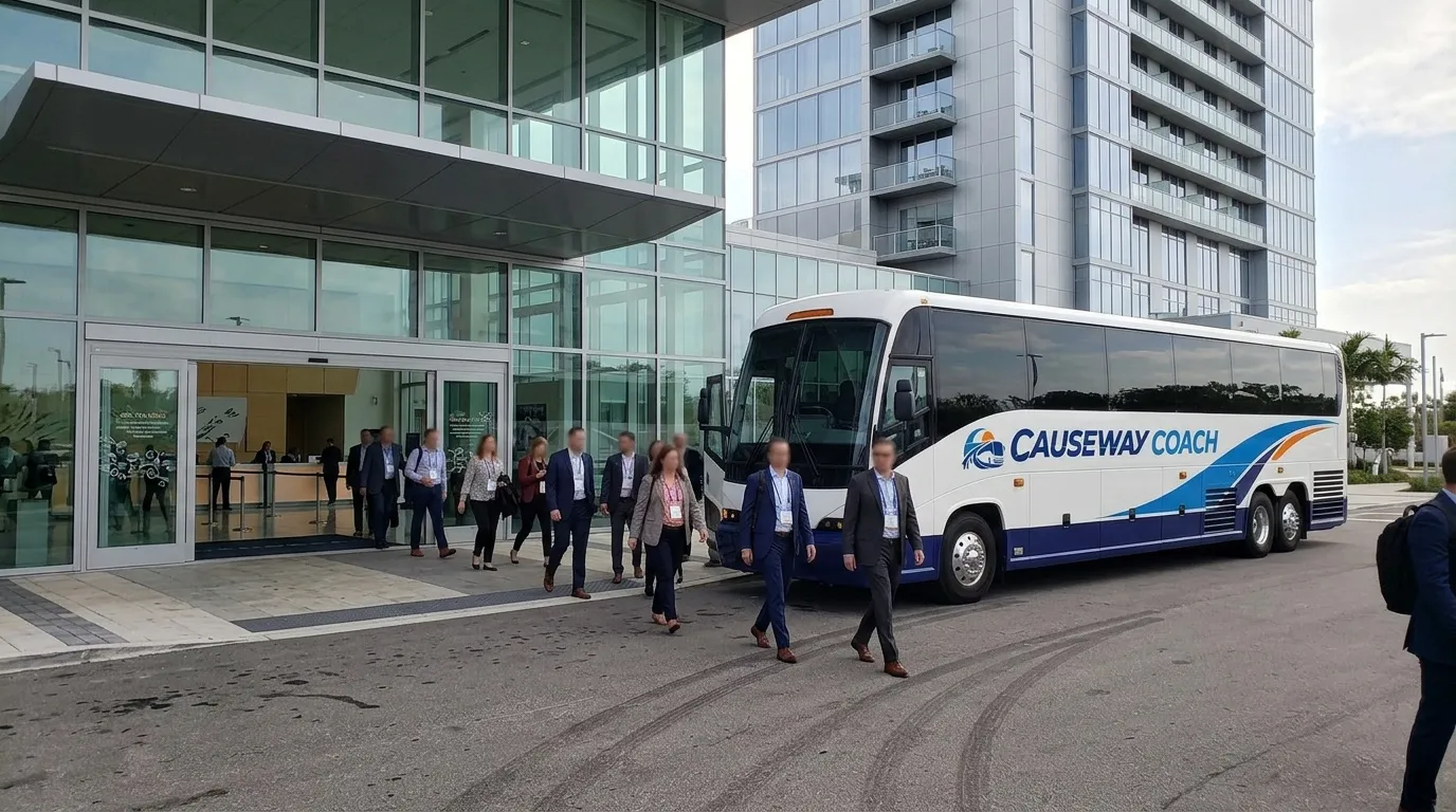 Causeway Coach motorcoach transporting a group to a major Florida event venue